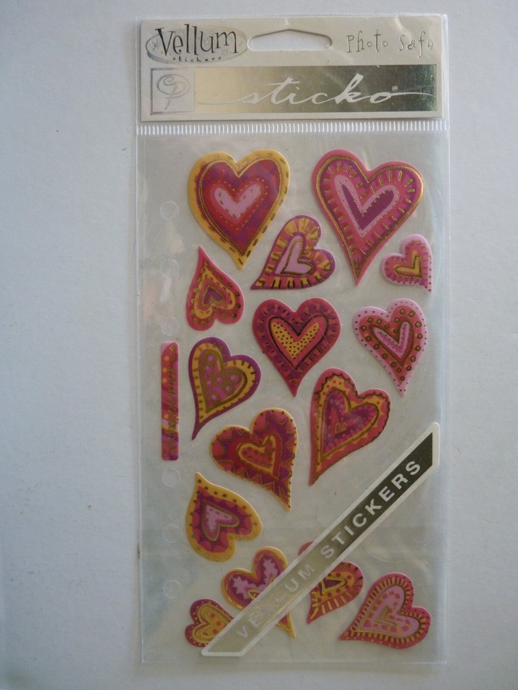 Stickopotamus/Sticko VELLUM HEARTS Binder Sheet Scrapbook Stickers VM-45