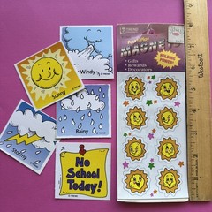 Vintage 90s Trend 1991 Post Play Sun Magnets & Classroom Calendar Weather Lot