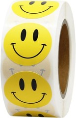 Happy Face Paper Stickers, 1 Inch Yellow, 500 Pieces per Roll, Permanent Adhe…