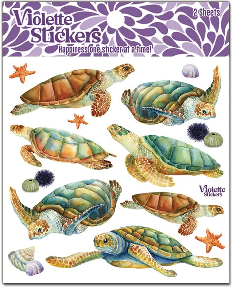 Violette Stickers 2 Sheets Sea Turtles Star Fish Seashells Blue Green