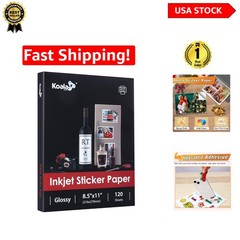 Koala Glossy Sticker Paper – 120 Sheets, 8.5×11 Inch Self-Adhesive Inkjet Sheets