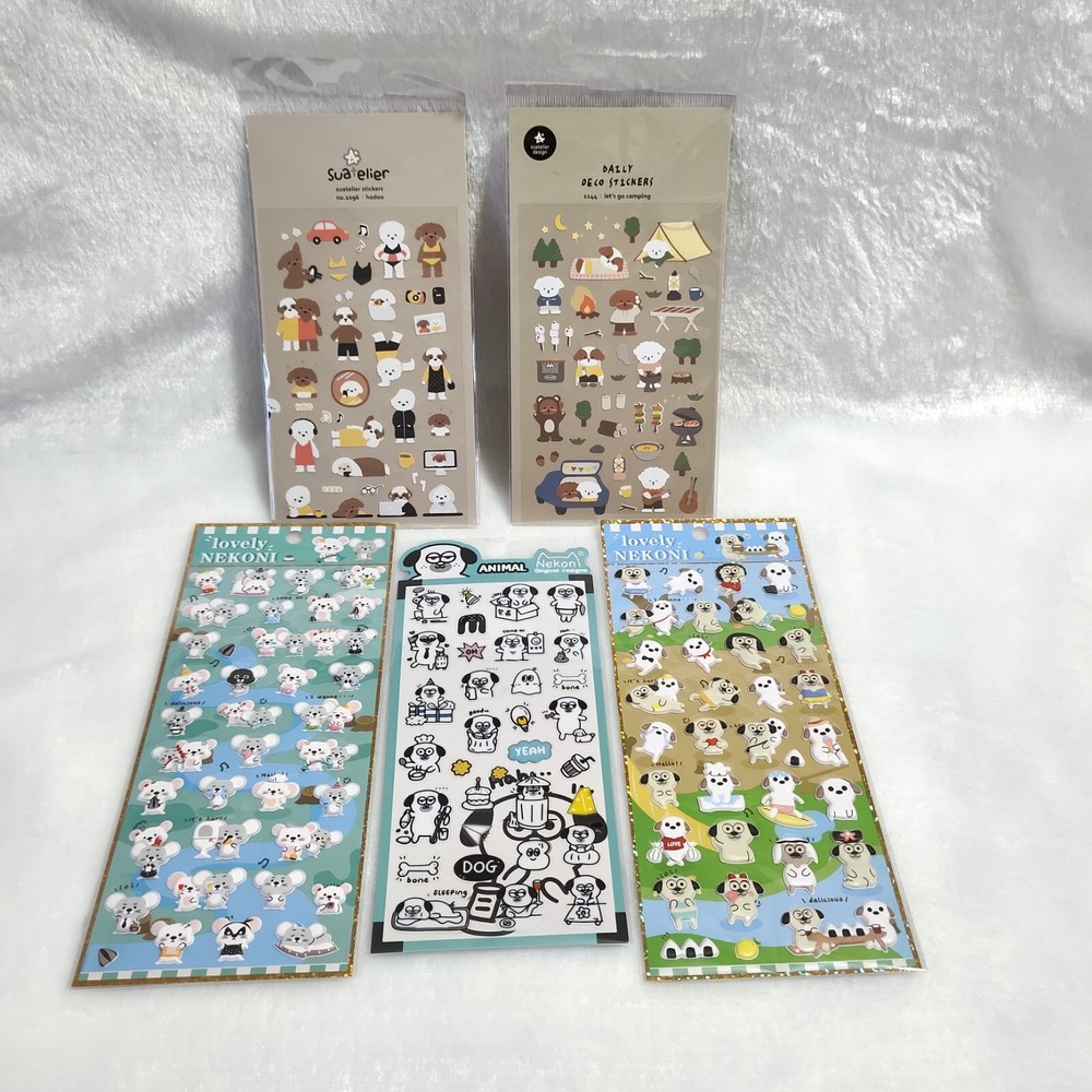 Sticker Sheets 5 Packs New Nekoni Suatelier Puffy Animal Lovers Dogs Mice Kawaii