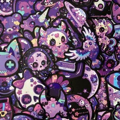 10 Purple Holographic Stickers Set – Fantasy Animals, Space & Insects Designs