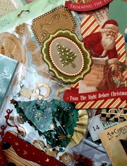 100 CHRISTMAS CRAFT LOT BUTTONS FIBERS PUNCHIES EPHEMERA GEMS FOILS 10 EA OF 10