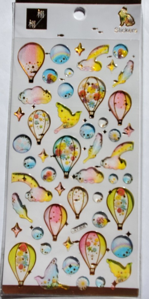HOT AIR BALLOONS Glitter Magic Dimensional Sticker Sheet with gold accents
