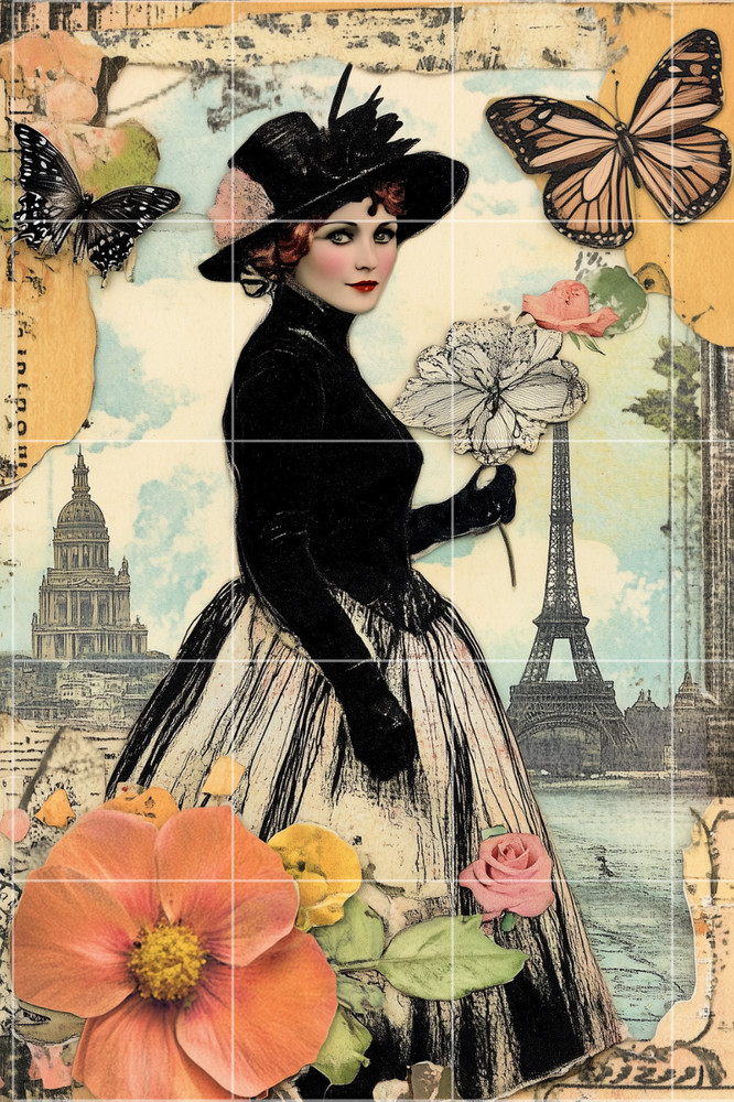 POSTCARD Paris Collage, 6 pcs, Scrapbook Card Topper Junk Journal Art Card 4×6″
