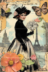 POSTCARD Paris Collage, 6 pcs, Scrapbook Card Topper Junk Journal Art Card 4×6″