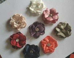 CraftbuddyUS 32 MIXED Stick on,Sew On Satin Fabric Flowers w/ Diamond Centre,DIY