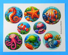 Sealife Circles Sticker Sheet Fish Turtle Octopus Seahorse Jelly Fish Starfish