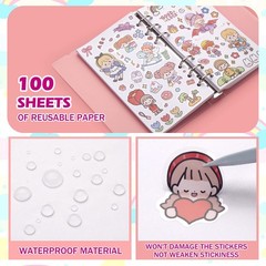 Reusable Sticker Book 100 Sheets Sticker Collecting Book with Pockets Stick