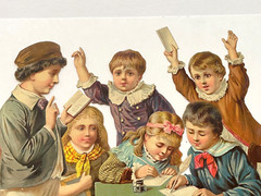 Large Fantastic Victorian Die Cut w/ Young Boy Teaching a School Class *