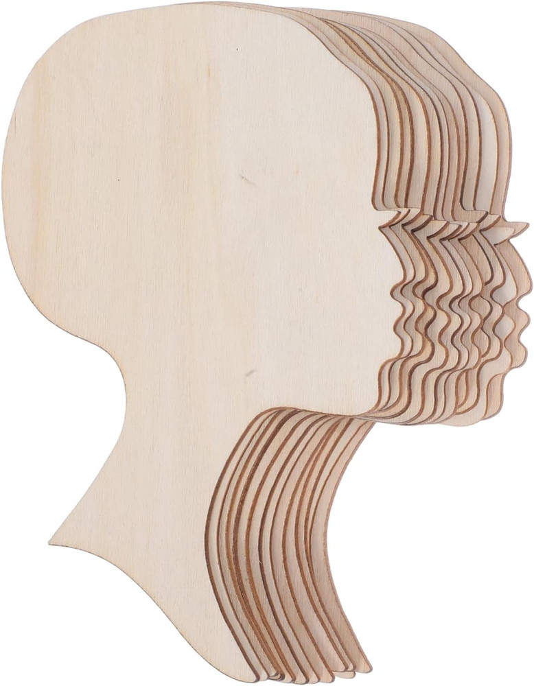 12Pcs African Woman Face Wooden Cutouts with Lashes for DIY Painting and Craft P