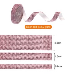 Self Adhesive Rhinestone Strips 6.6 Yards for Crafts,3 Rolls (Light Pink)