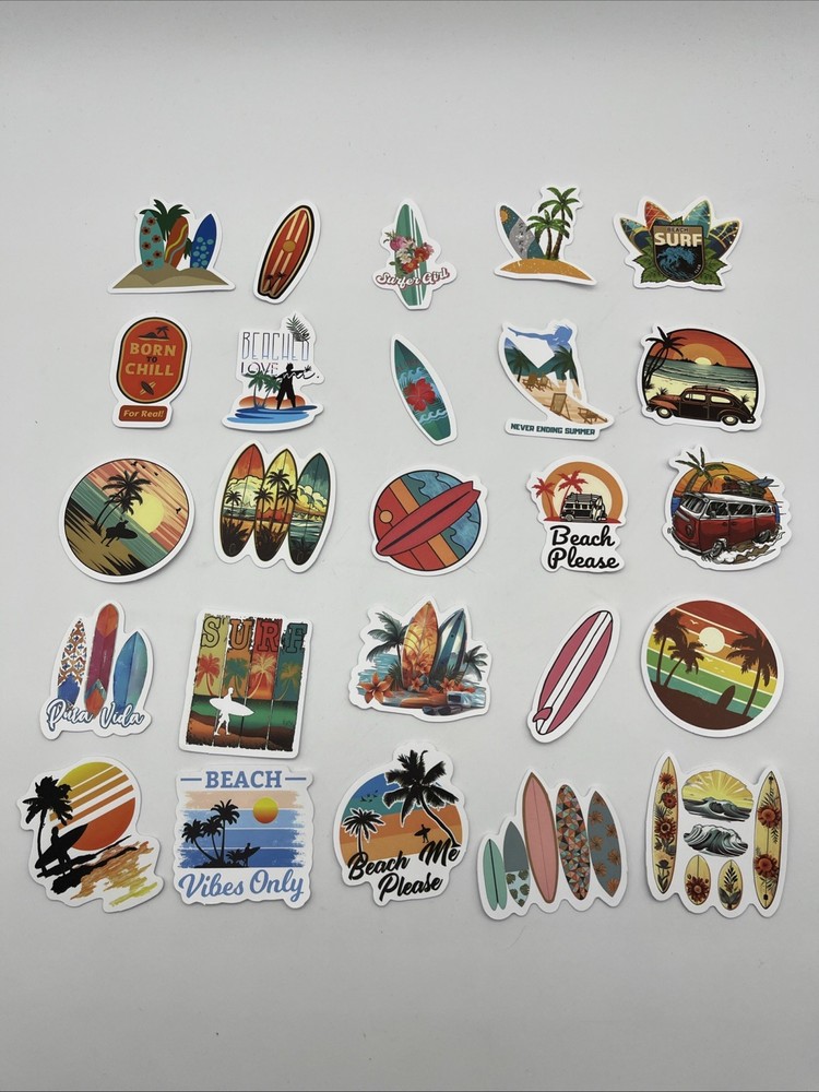 Lot of 45 Summer Surfers Beach Sun Sand Ocean Sunset Self Adhesive Stickers