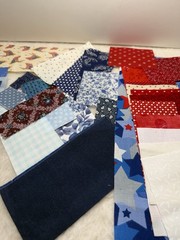 slow stitch junk journal kit Vintage Lace Fabrics Buttons Red White Blue Crafts