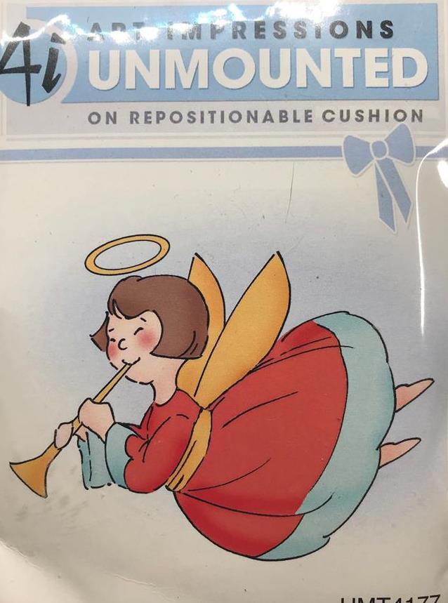 New ART IMPRESSIONS Rubber Stamp ANGEL Girl Halo trumpet cling