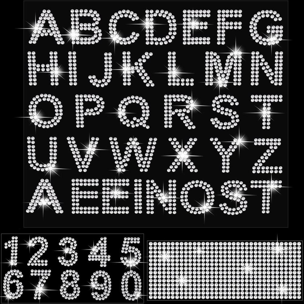 3 Sheets Glitter Letters Rhinestone Sticker Letter Bling Crystal Alphabet Number