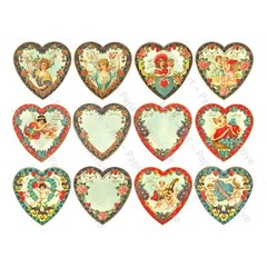 36 Valentine’s Day Hearts, Vintage Romantic Clip Art, 3 CUT-PEEL STICKER SHEETS