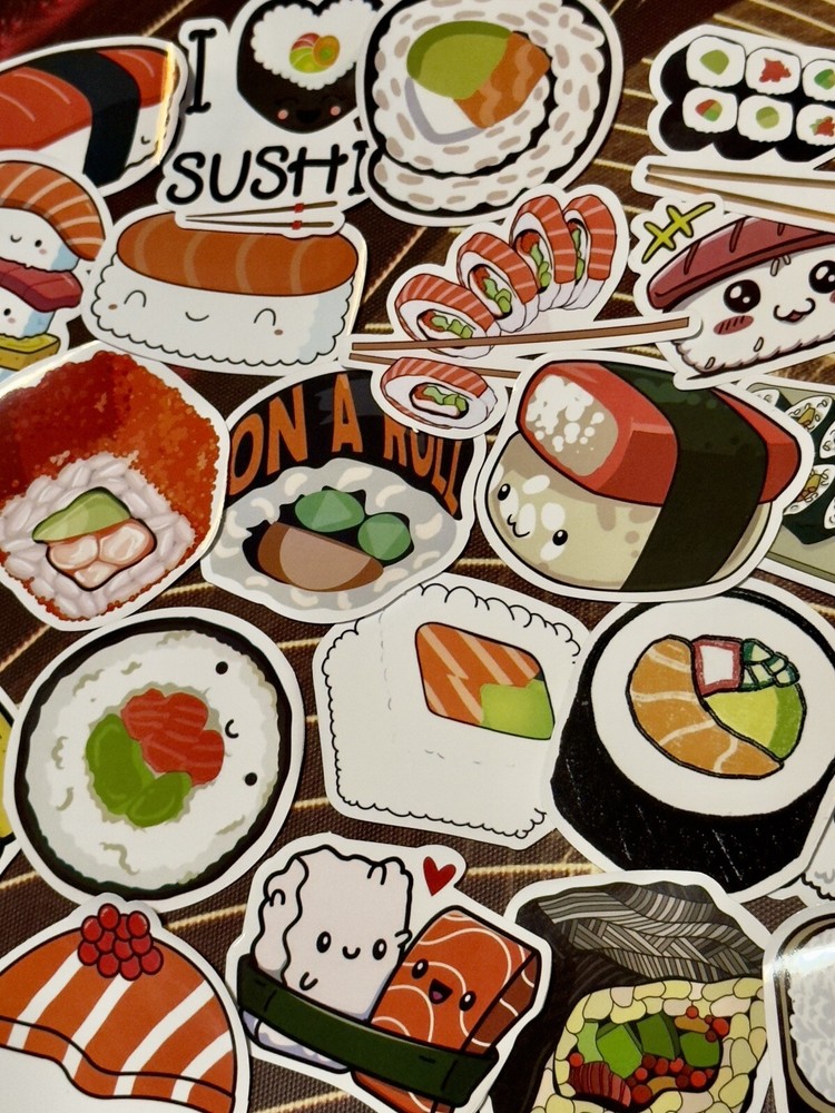 50 Pieces Bundle Pack Sushi Stickers Decal High Glossy Finish Waterproof