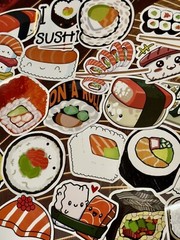 50 Pieces Bundle Pack Sushi Stickers Decal High Glossy Finish Waterproof