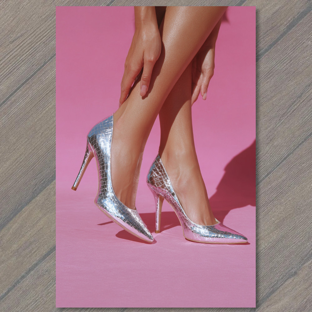STICKER Silver Stiletto High Heels Pink Floor Fashion Glam Editorial