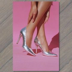 STICKER Silver Stiletto High Heels Pink Floor Fashion Glam Editorial