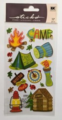 Sticko Camping Fun Summer Camp Scrapbooking Stickers Tent Cabin Fire Compass