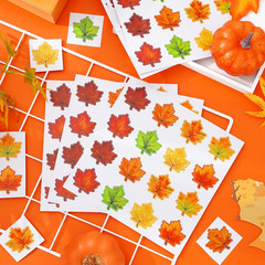 400 Pcs Fall Maple Leaf Stickers – 8 Colors Autumn Leaves Shape Decals