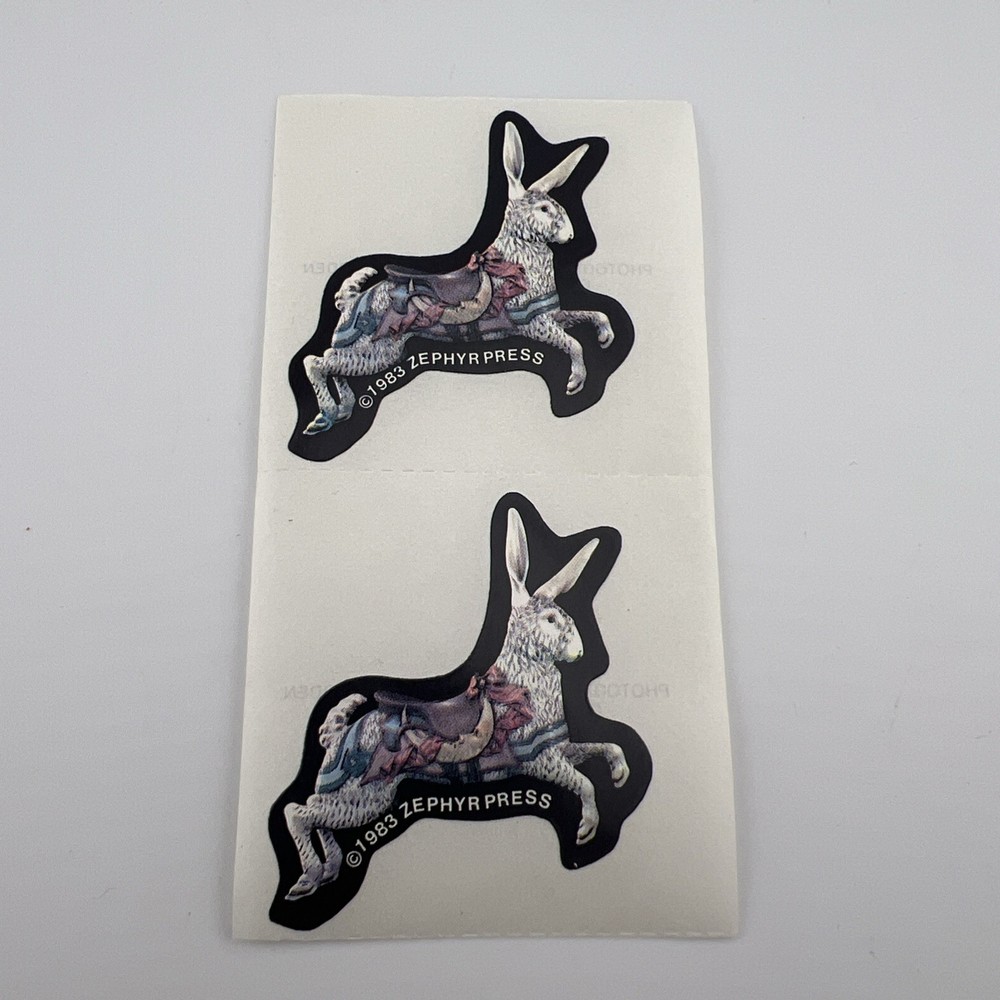 Vintage Zephyr Press Stickers Carousel Rabbit 1983 Rare HTF 2x Stickers