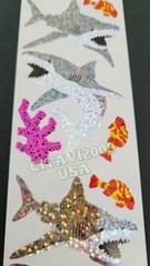 HAMBLY STUDIOS STICKERS PRISMATIC GLITTER GREY SHARK PINK CORAL FISH VINTAGE