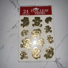 Vintage Foil Leaf Trim Gold Teddy Bear Stickers Still Sealed (24) Made In USA