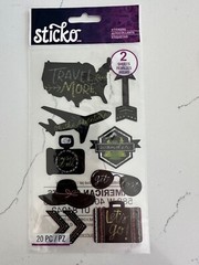 Sticko Autocollant Chalk Travel 20 PC Let’s Go Hat Airplane Wander Scrapbooking