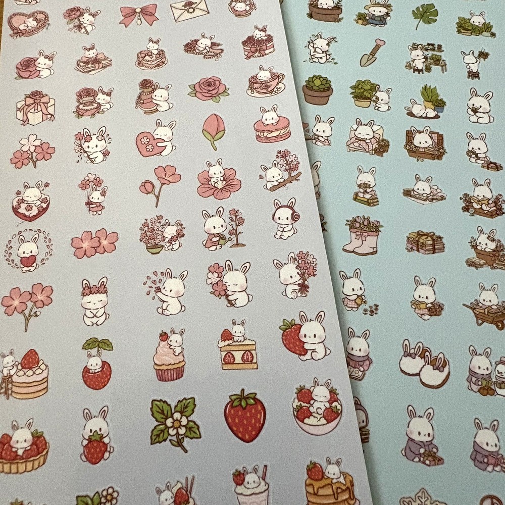Small Kawaii Bunny Sticker Sheets Planner, Scrapbooking, Sticker Charts
