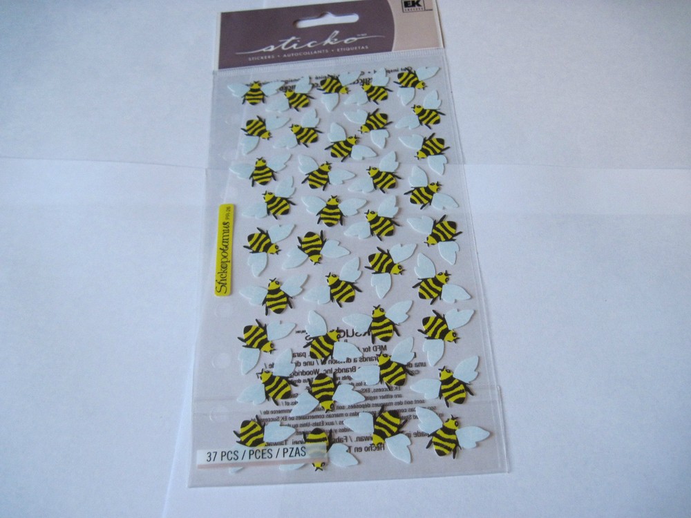 Scrapbooking Stickers Sticko Small Bumble Bee Repeats Yellow Black Bees Wings