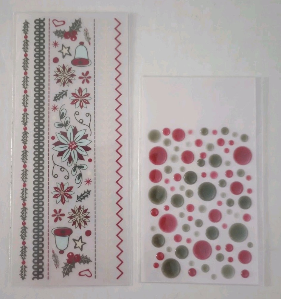 Scrapbook Rub On + Epoxy Sticker Dot Combo Set – Holiday Themed Red/Green