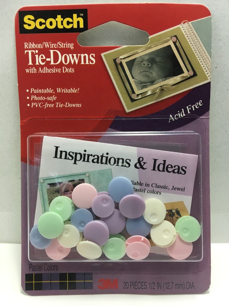 3M Scotch RIBBON/WIRE/STRING TIE-DOWNS with Adhesive Dots (20pc) – 024P – NEW