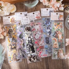 Flower Cats PET Stickers 6 Sheets Scrapbooking Papercrafts Diary Journals Decals