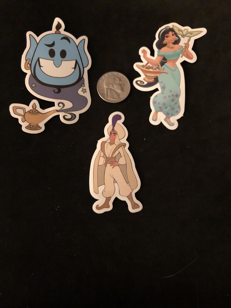 Disney Stickers – Aladdin, Jasmine, Genie lot of 3 Stickers