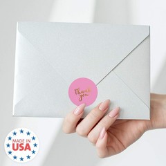 1000 Pink Gold Foil Thank You Stickers – 1.5″ Circle Envelope Seals for Weddings
