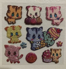 Lemon Co. Kawaii Japan Cat Tiger Puffy Glitter Sticker 2 Sheets Vintage Htf