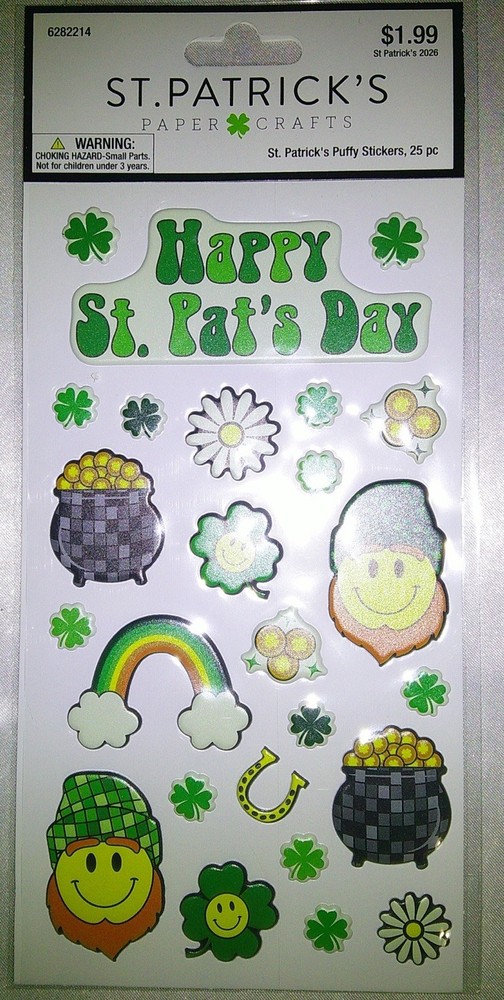 11 St. Patrick’s Paper Crafts Puffy Sticker Packs (each pack contains 25 Pcs)