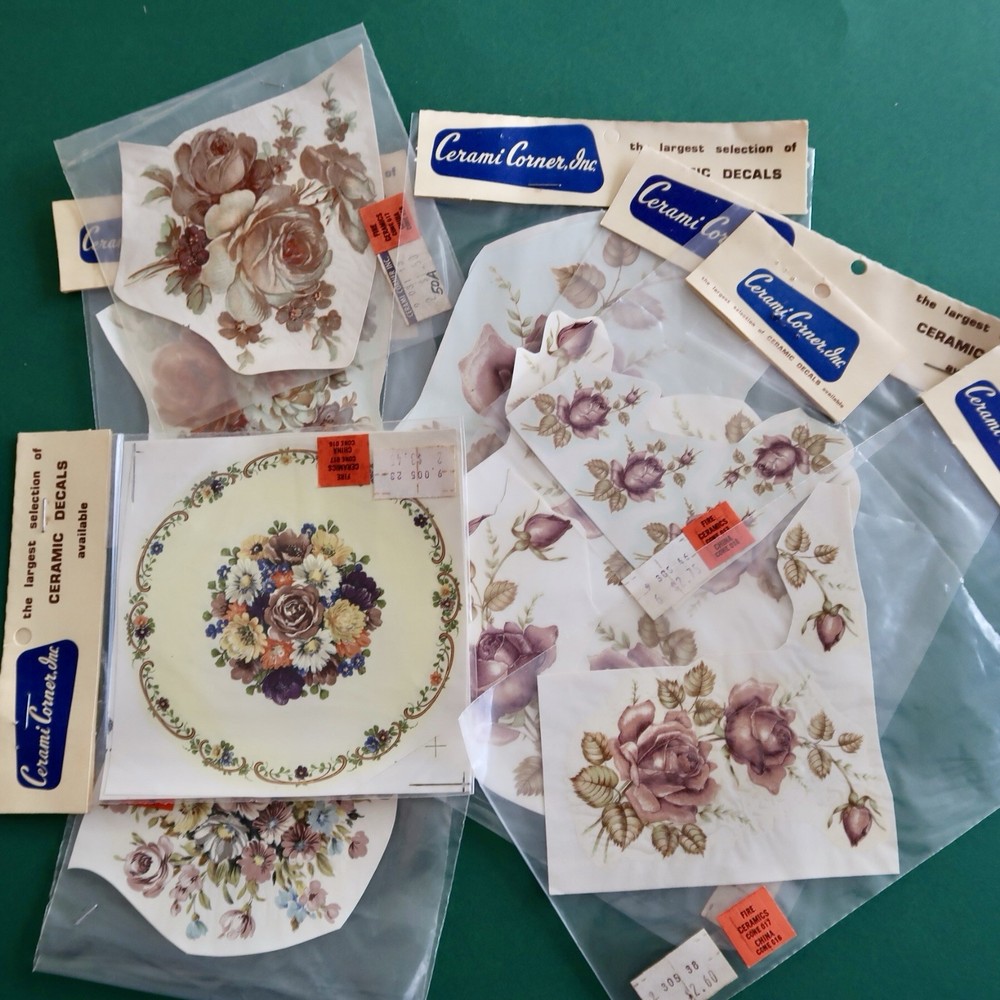 Vtg Ceramic Decals Mixed Media Water Mount Transfers Lot Q Pink Rose Floral