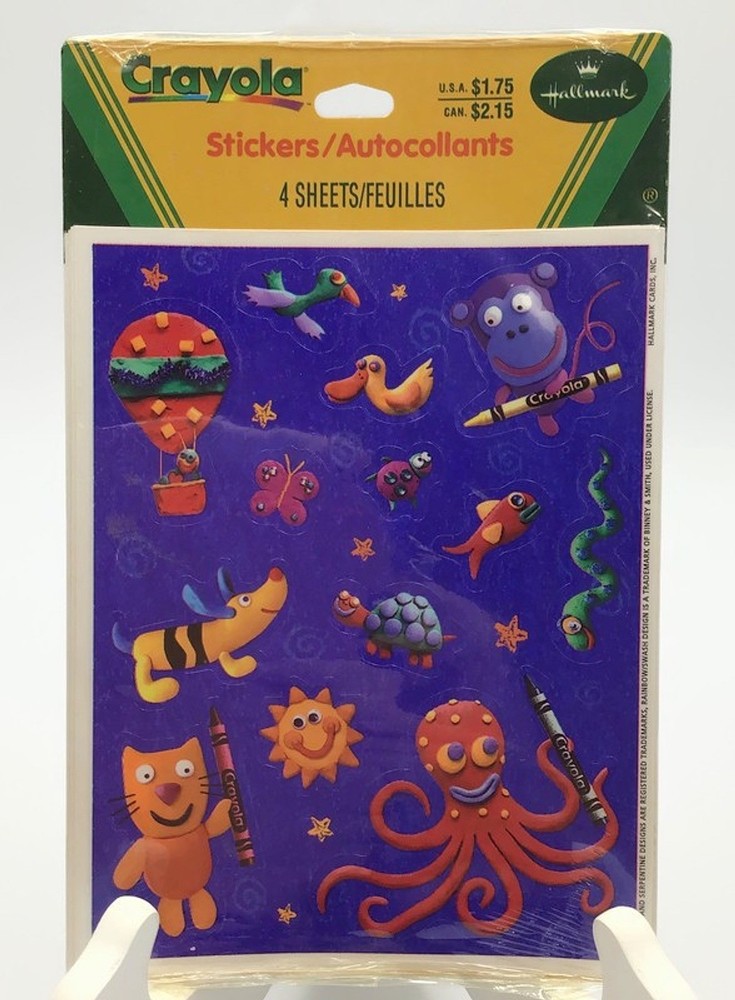 Vintage Hallmark Crayola Stickers 4 Sheets 90s Sealed New Old Stock Pack