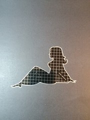 Vintage Stickers MUD FLAP GIRL Glossy Foil Vending Sticker VTG PVI Checkered 01