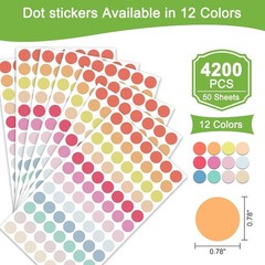 4200 Pcs Colored Dot Stickers 3/4 Inch Small Circle Stickers 12 Colors Bulk D…