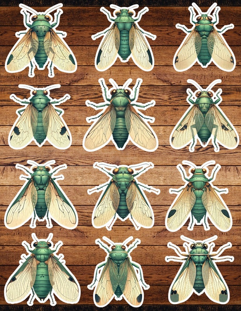 Cicada Beetle Bug Die Cut Vinyl Sticker Set Scrapbooking Laptop Waterbottle
