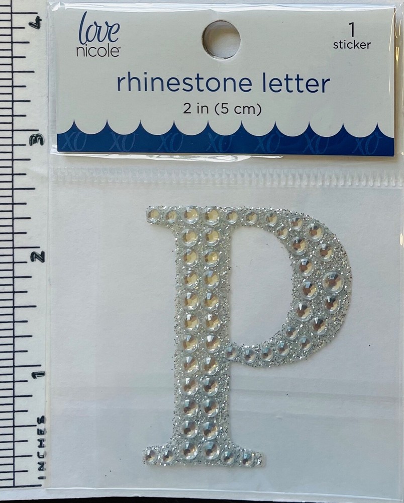 Letter P Rhinestone Sticker 2″ Clear Silver Glitter Scrapbook Monogram Bling