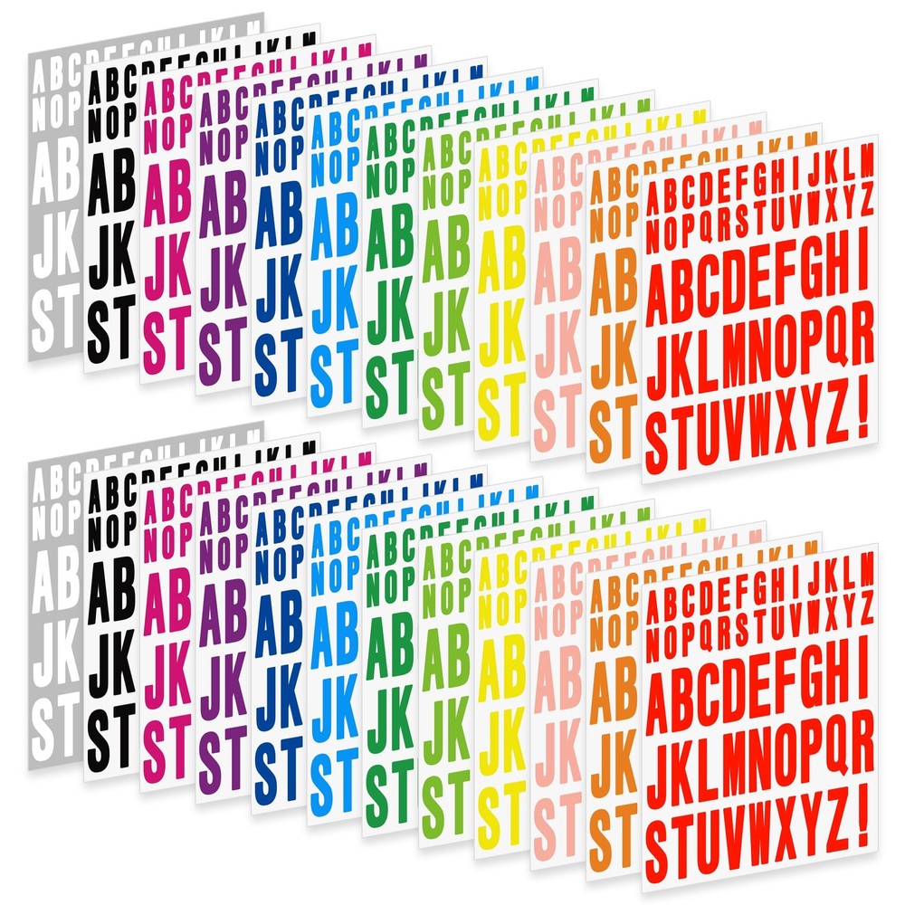 24 Sheets Letter Stickers, Self Adhesive, for Water Bottles, Cups, Multicolor
