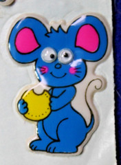 THREE VINTAGE ANIMAL GOOGLE EYES PUFFY STICKERS cat puppy mouse 1970’s 1.5 inch