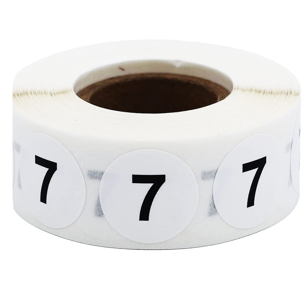 White with Black Number 7 Circle Dot Stickers, 3/4 Inch Round, 500 Labels on …